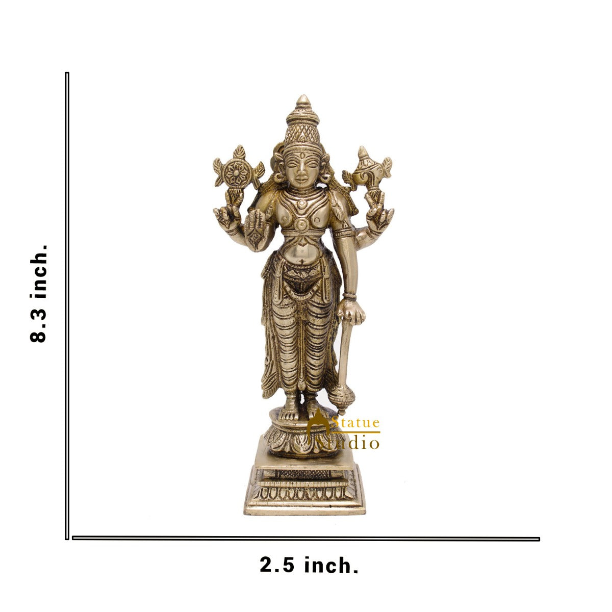 Brass Antique Vishnu Standing Idol For Pooja Home Temple Décor Statue 8" - Image 6