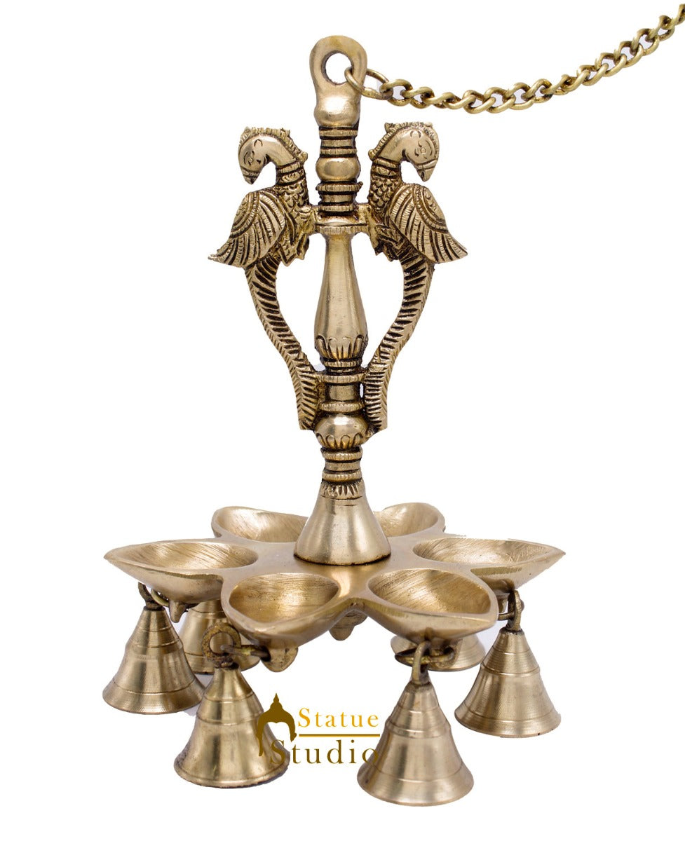 Brass Peacock Oil Lamp Hanging Diya Religious Home Office Temple Diwali Décor
