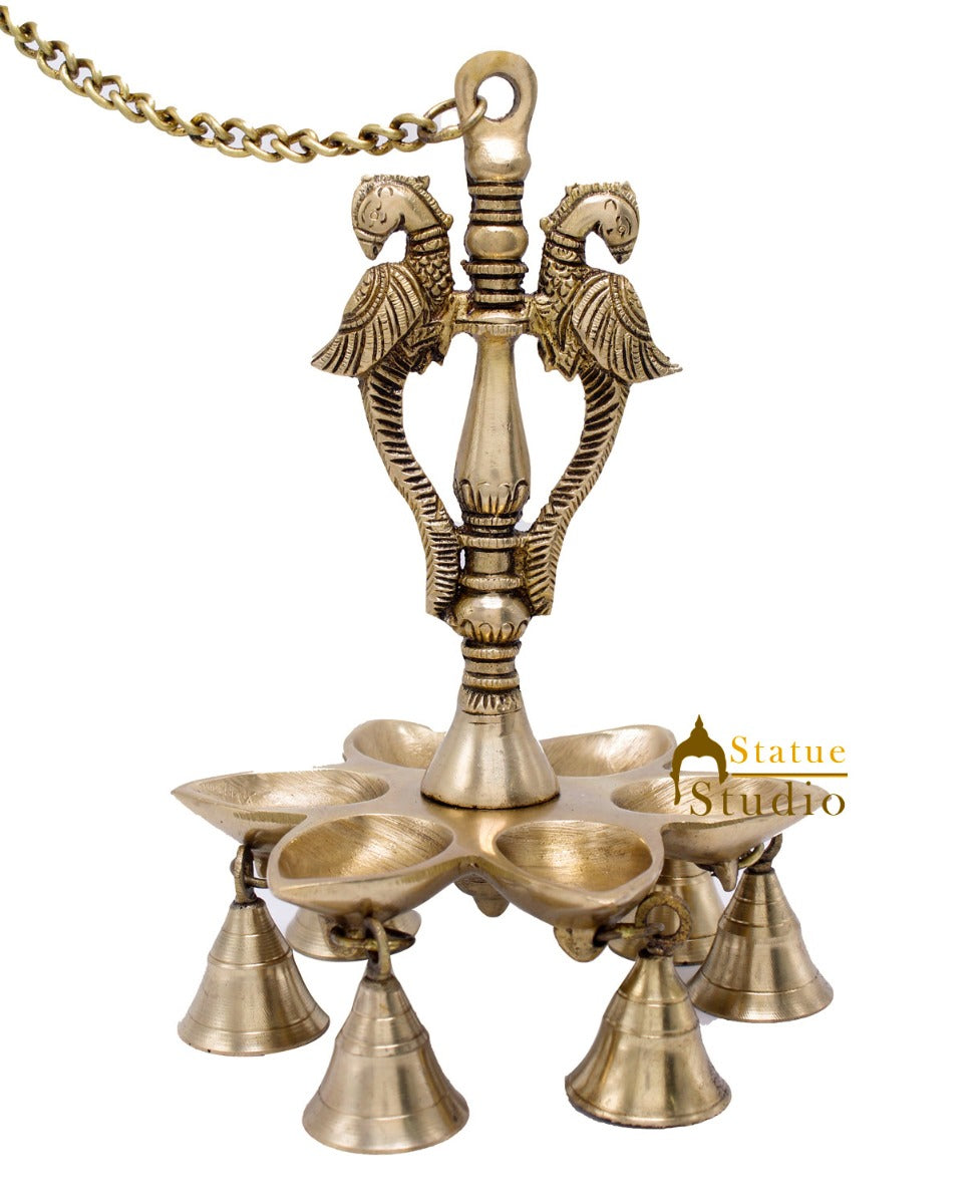 Brass Peacock Oil Lamp Hanging Diya Religious Home Office Temple Diwali Décor