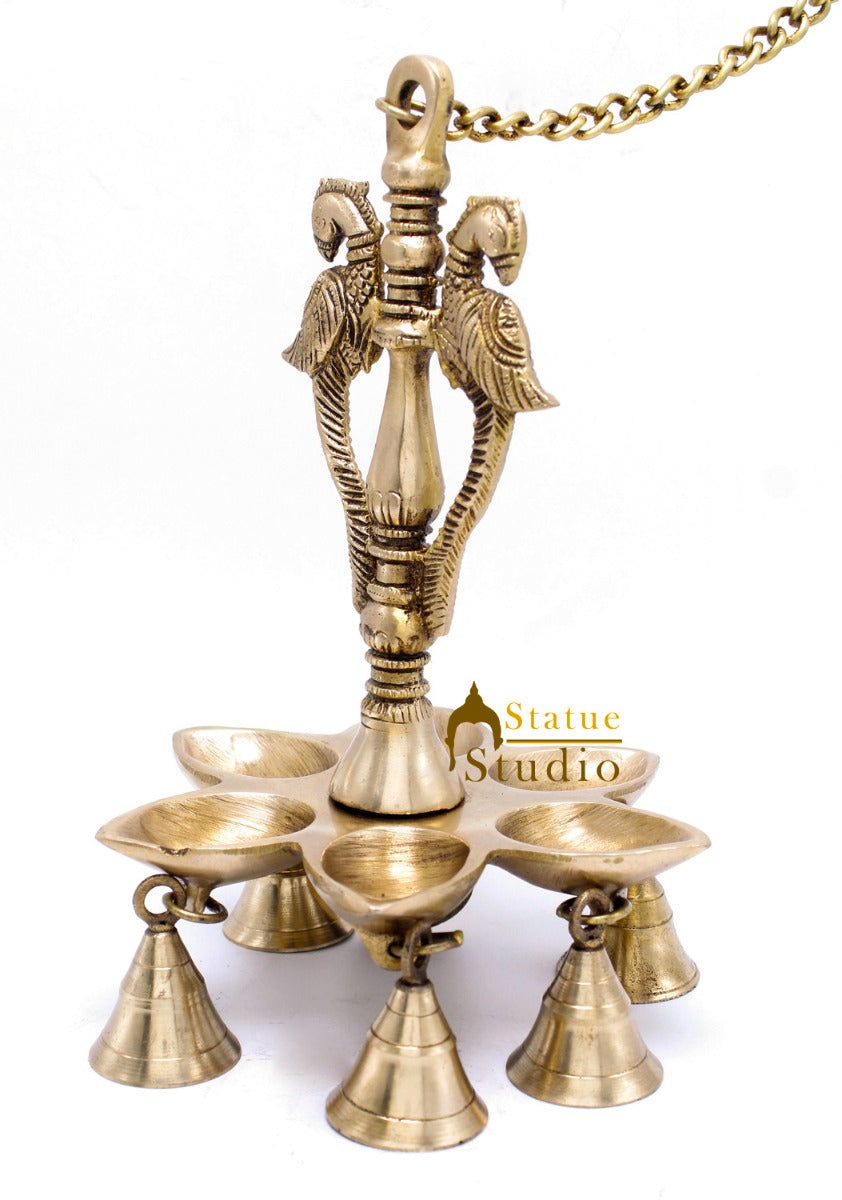 Brass Peacock Oil Lamp Hanging Diya Religious Home Office Temple Diwali Décor
