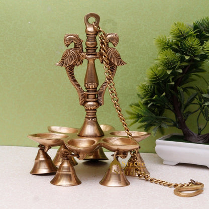 Brass Peacock Oil Lamp Hanging Diya Religious Home Office Temple Diwali Décor by vendor-unknown - Spiritual