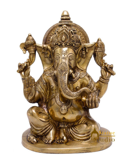 Brass Ganesha Idol For Home Décor Ganpati Statue Lucky Gift Showpiece 8.5" by vendor-unknown - Hindu Gods (View 3)
