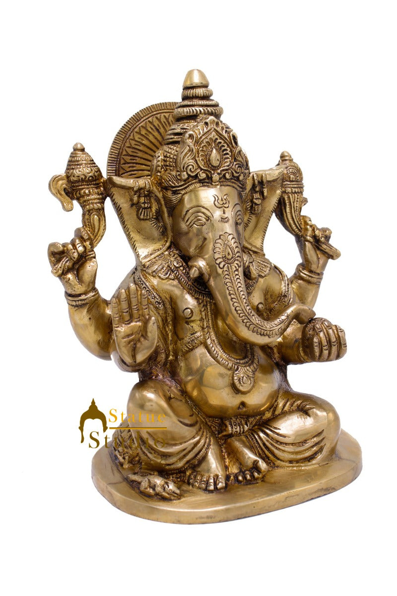 Brass Ganesha Idol For Home Décor Ganpati Statue Lucky Gift Showpiece 8.5"