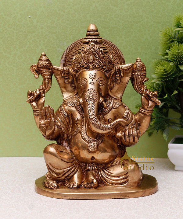 Brass Ganesha Idol For Home Décor Ganpati Statue Lucky Gift Showpiece 8.5" - Eco-friendly - Sama Homes