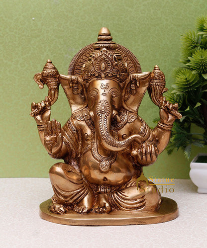 Brass Ganesha Idol For Home Décor Ganpati Statue Lucky Gift Showpiece 8.5" by vendor-unknown - Hindu Gods