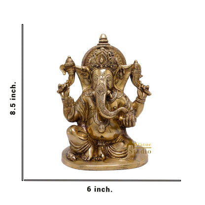 Brass Ganesha Idol For Home Décor Ganpati Statue Lucky Gift Showpiece 8.5" by vendor-unknown - Hindu Gods (View 6)