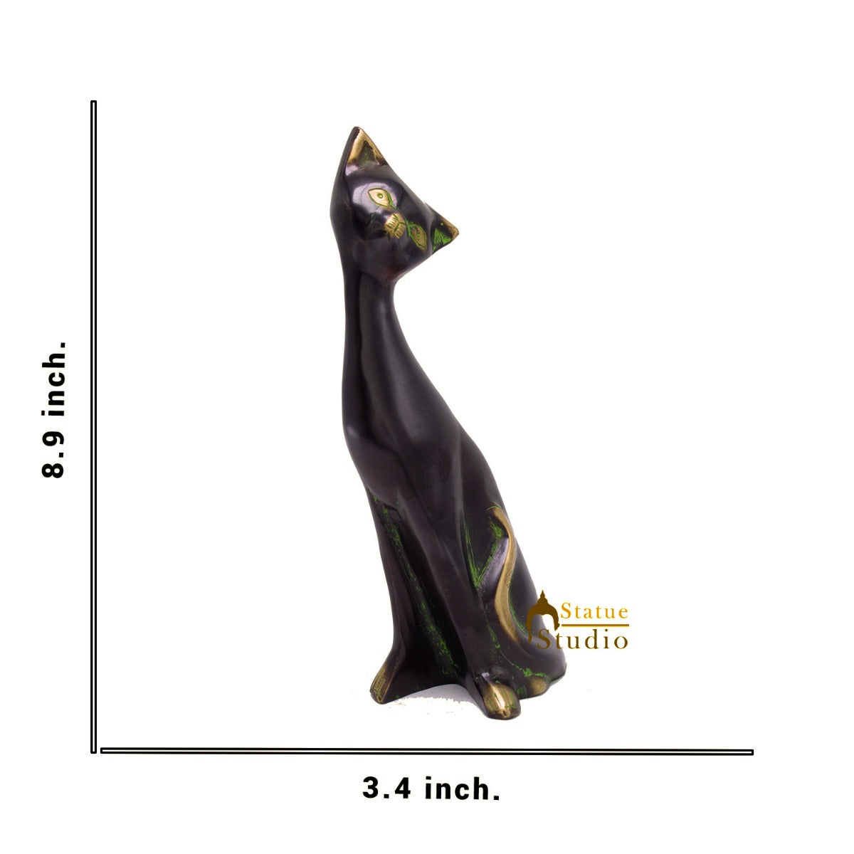 Brass Cat Showpiece Home Decorative Items For Home Office Décor Figurine 8" - Image 6