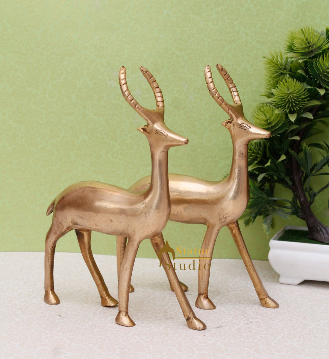 Brass Deer Pair Showpiece Home Decorative Items For Home Office Décor Figure 8" - Image 3