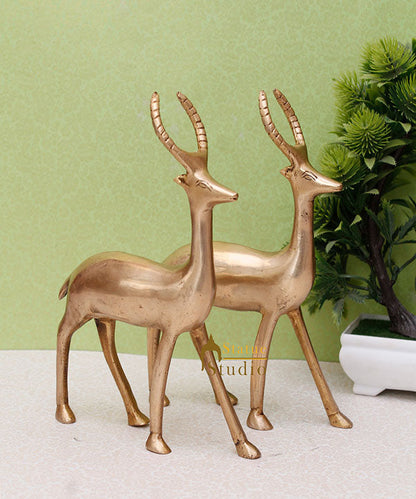 Brass Deer Pair Showpiece Home Decorative Items For Home Office Décor Figure 8" by vendor-unknown - Decor