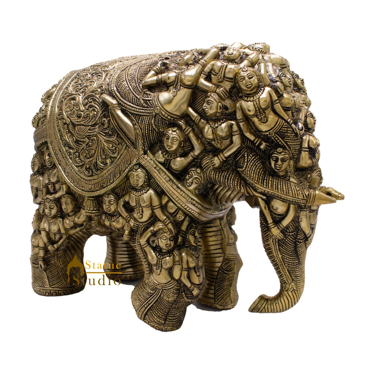 Brass Antique Hand Carved Elephant Showpiece Statue For Home Office Décor Masterpiece 11"