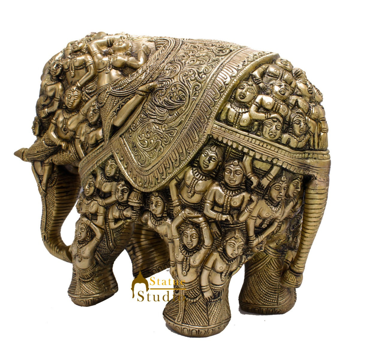 Brass Antique Hand Carved Elephant Showpiece Statue For Home Office Décor Masterpiece 11" - Image 4
