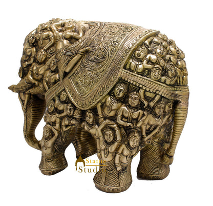 Brass Antique Hand Carved Elephant Showpiece Statue For Home Office Décor Masterpiece 11" by vendor-unknown - Decor (View 4)
