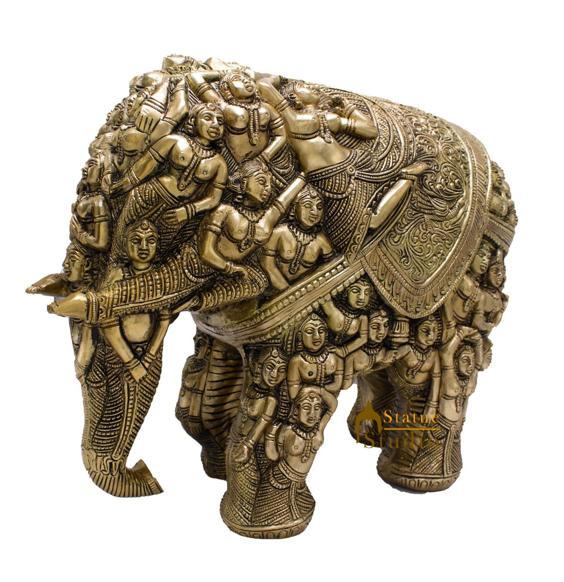 Brass Antique Hand Carved Elephant Showpiece Statue For Home Office Décor Masterpiece 11" - Image 5