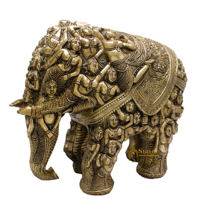 Brass Antique Hand Carved Elephant Showpiece Statue For Home Office Décor Masterpiece 11" by vendor-unknown - Decor (View 5)