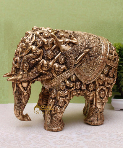 Brass Antique Hand Carved Elephant Showpiece Statue For Home Office Décor Masterpiece 11" by vendor-unknown - Decor (View 2)