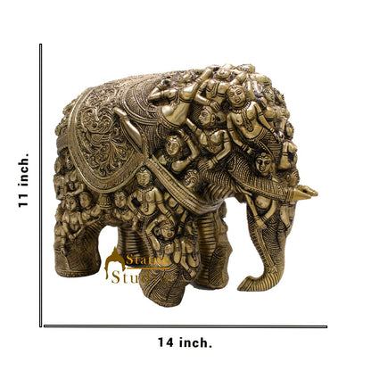 Brass Antique Hand Carved Elephant Showpiece Statue For Home Office Décor Masterpiece 11" by vendor-unknown - Decor (View 6)
