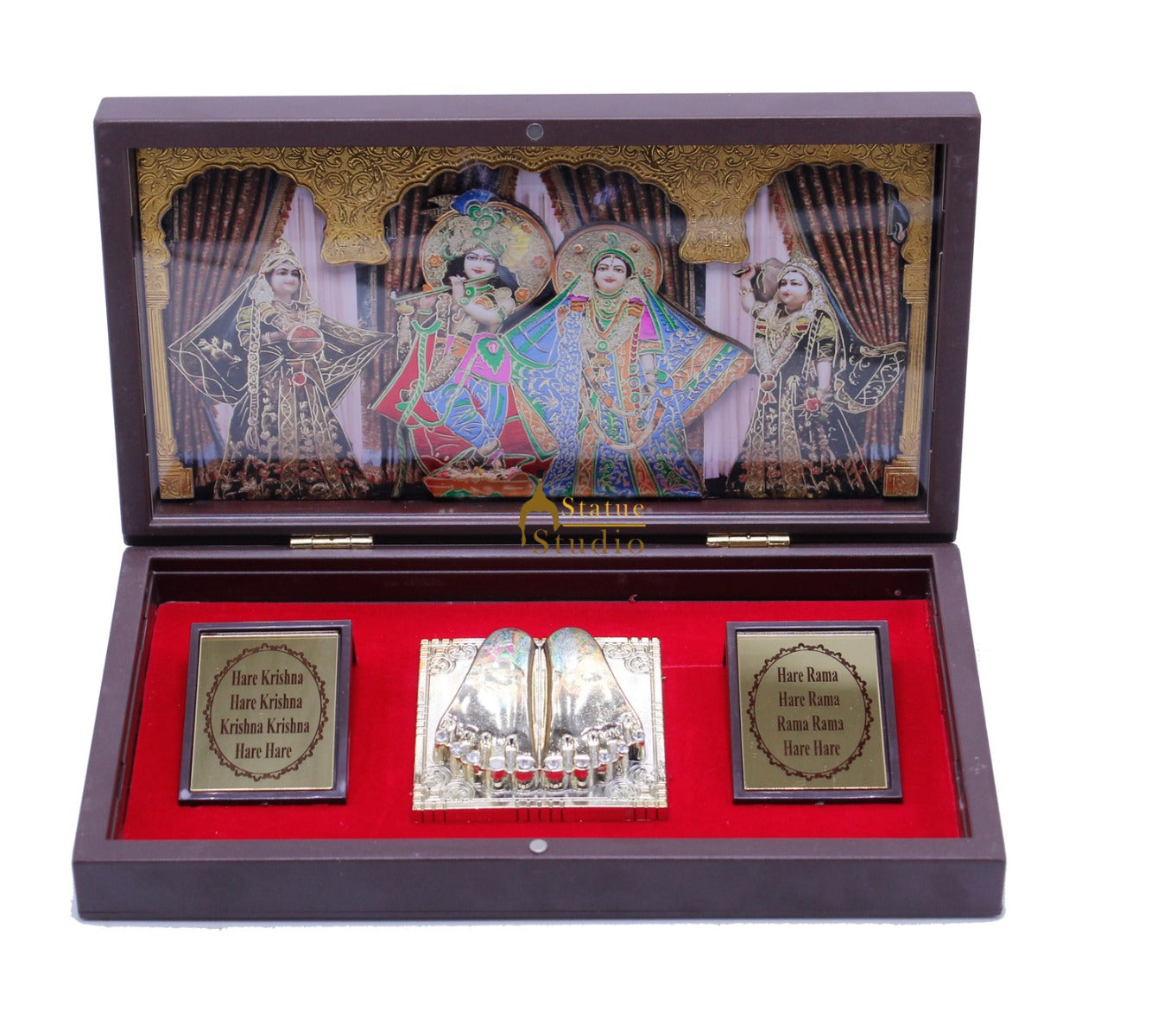 Radha Krishna Charan Paduka Pooja Item For Temple Puja Decorative Gift Showpiece - Eco-friendly - Sama Homes