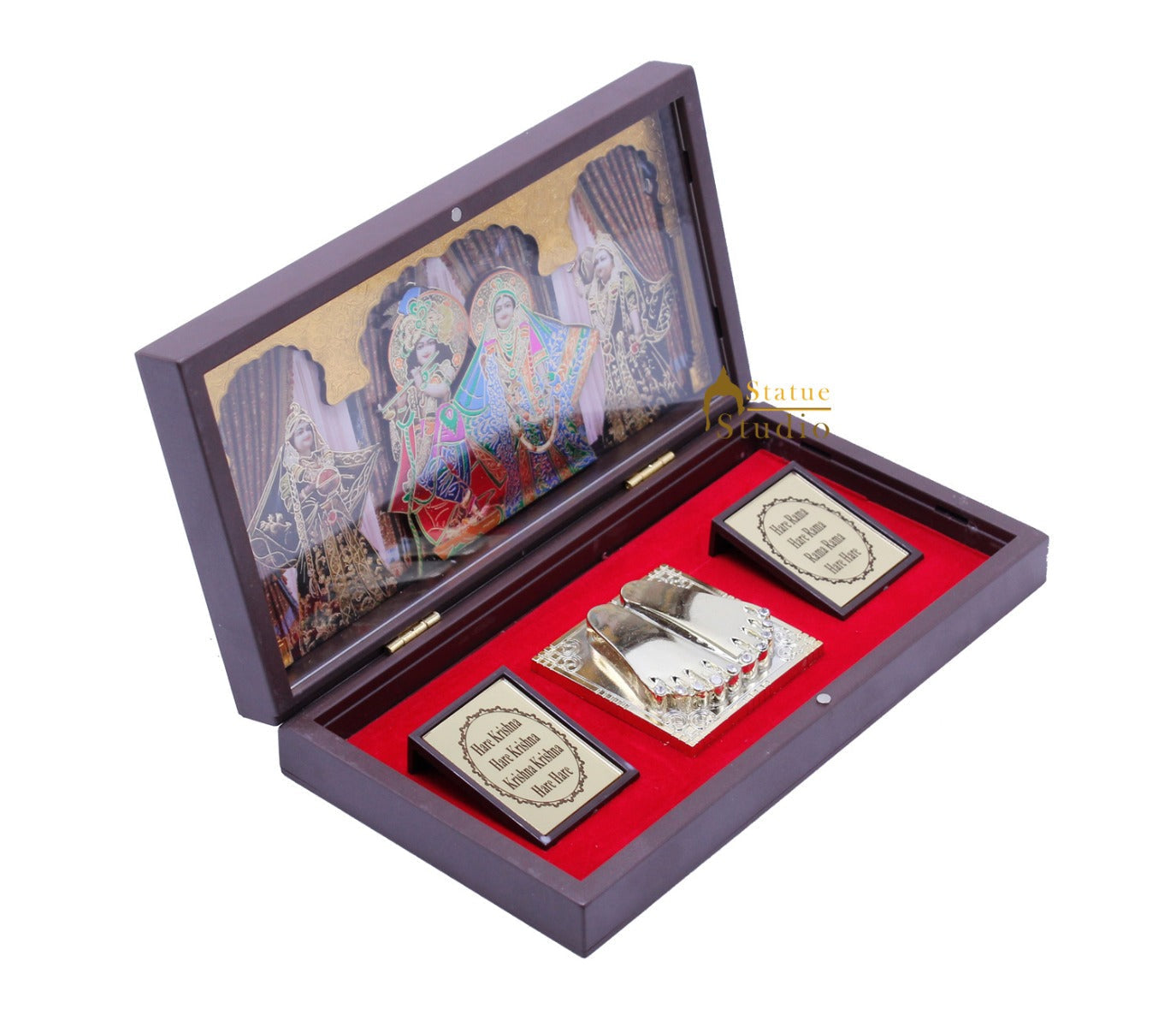 Radha Krishna Charan Paduka Pooja Item For Temple Puja Decorative Gift Showpiece