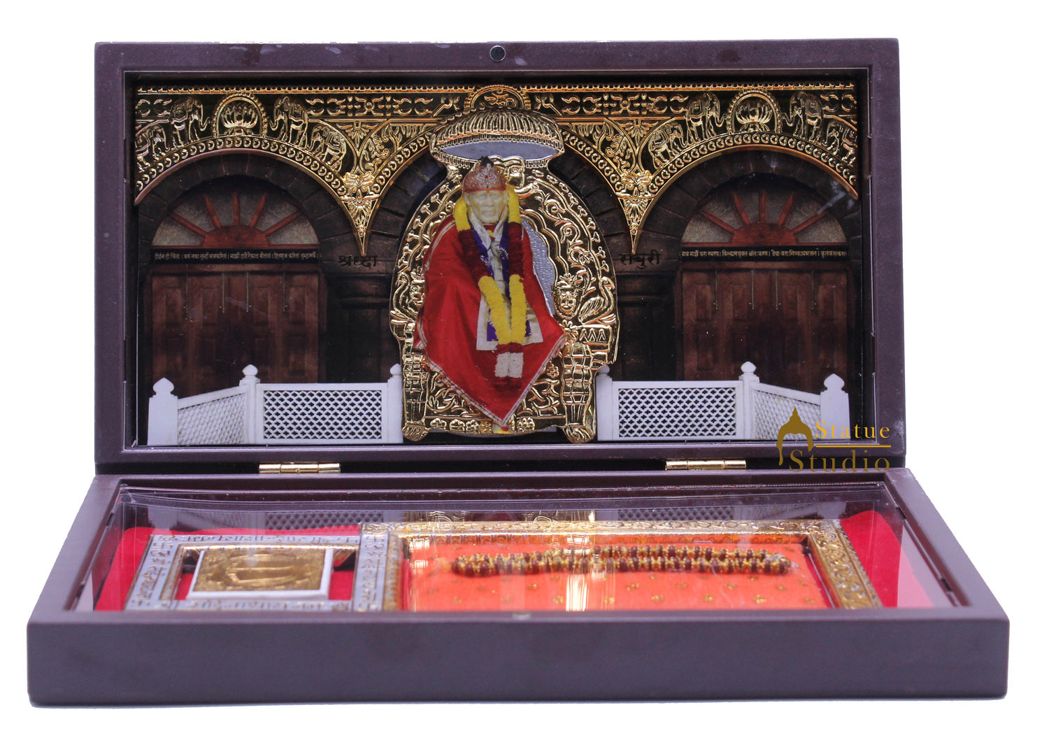 Sai Baba with Mala Charan Paduka Pooja Item For Temple Puja Decorative Gift Showpiece - Image 2