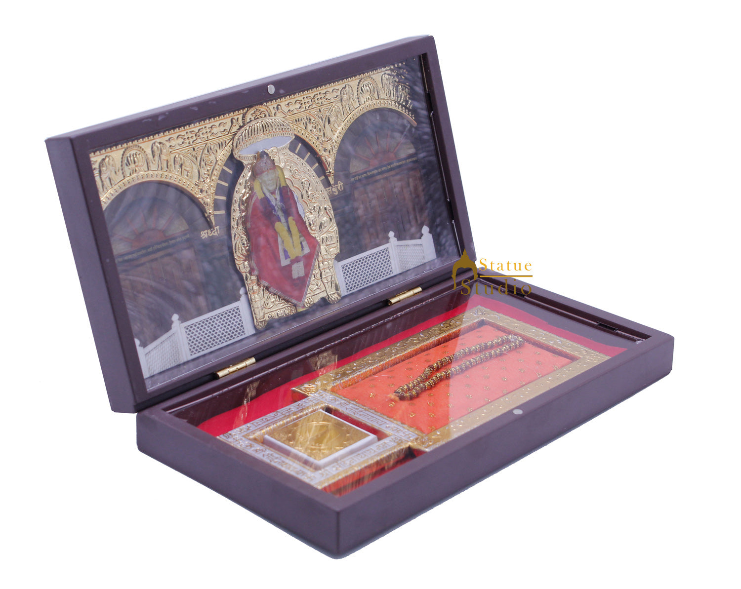 Sai Baba with Mala Charan Paduka Pooja Item For Temple Puja Decorative Gift Showpiece - Image 3