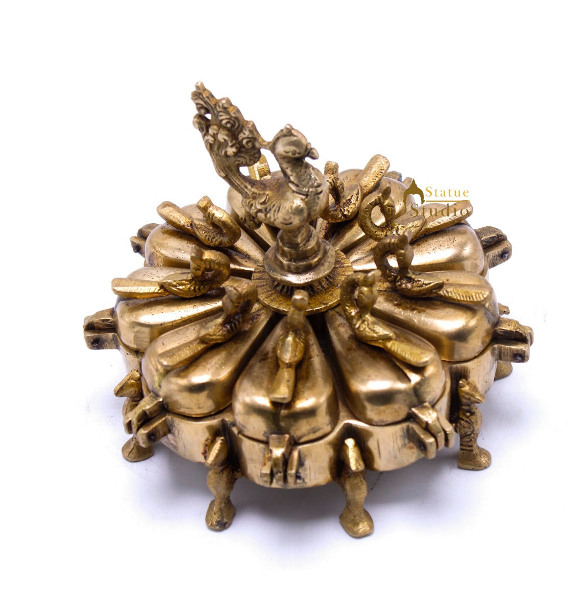 Brass Antique Pooja Sindoor Kumkum Chopra Box For Décor And Gifting 6" - Image 3