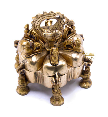 Brass Antique Pooja Sindoor Kumkum Chopra Box For Décor And Gifting 4.5" by vendor-unknown - Decor (View 3)