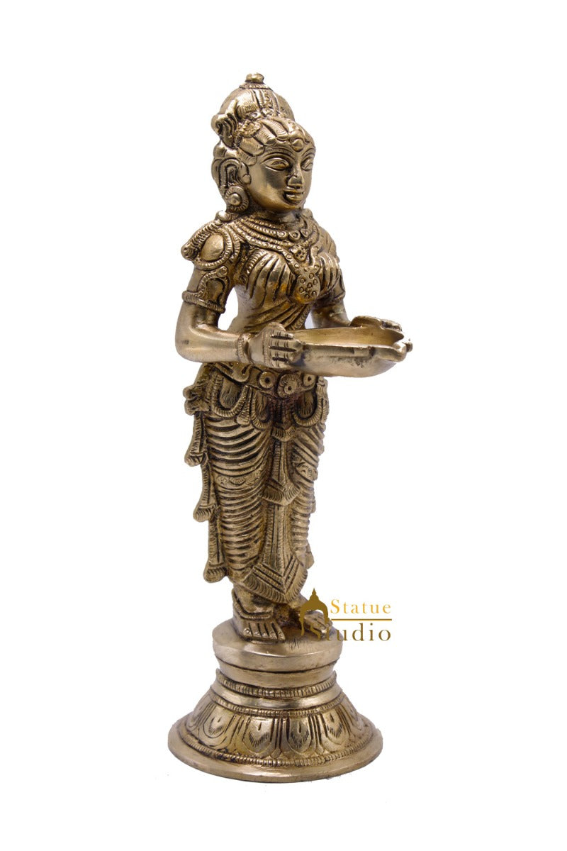 Antique Brass Deeplakshmi Statue For Pooja Room Home Décor And Gifting 9" - Image 3