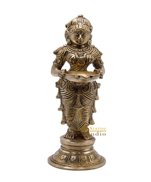 Antique Brass Deeplakshmi Statue For Pooja Room Home Décor And Gifting 9"