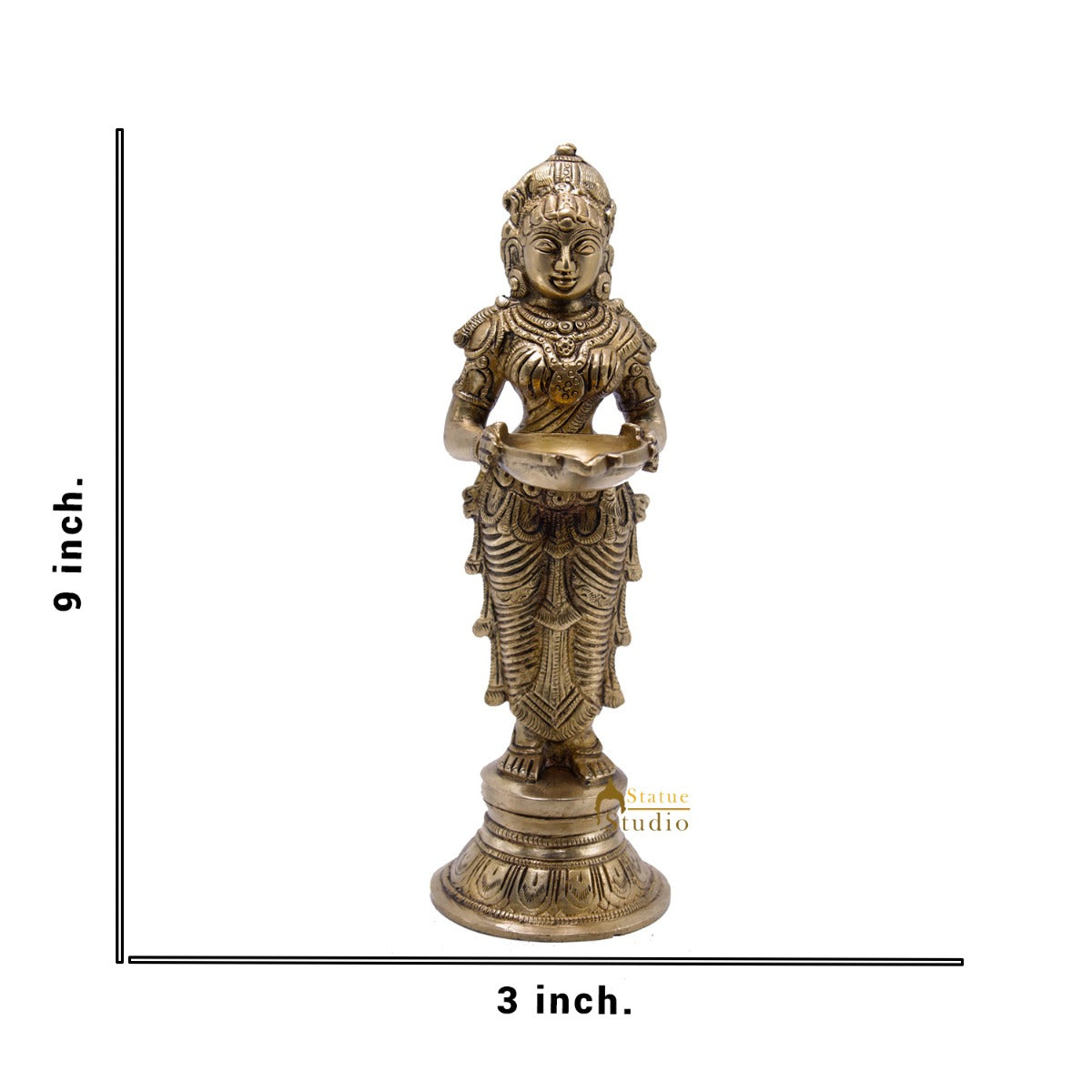 Antique Brass Deeplakshmi Statue For Pooja Room Home Décor And Gifting 9" - Image 5