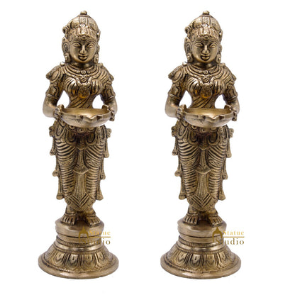Antique Brass Deeplakshmi Pair Statue For Pooja Room Home Décor And Gifting 9" by vendor-unknown - Decor (View 2)