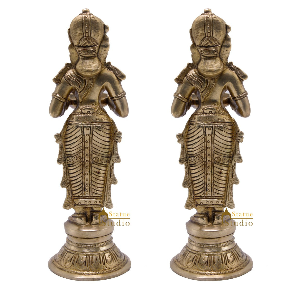 Antique Brass Deeplakshmi Pair Statue For Pooja Room Home Décor And Gifting 9" - Image 3