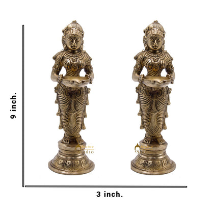 Antique Brass Deeplakshmi Pair Statue For Pooja Room Home Décor And Gifting 9" by vendor-unknown - Decor (View 4)