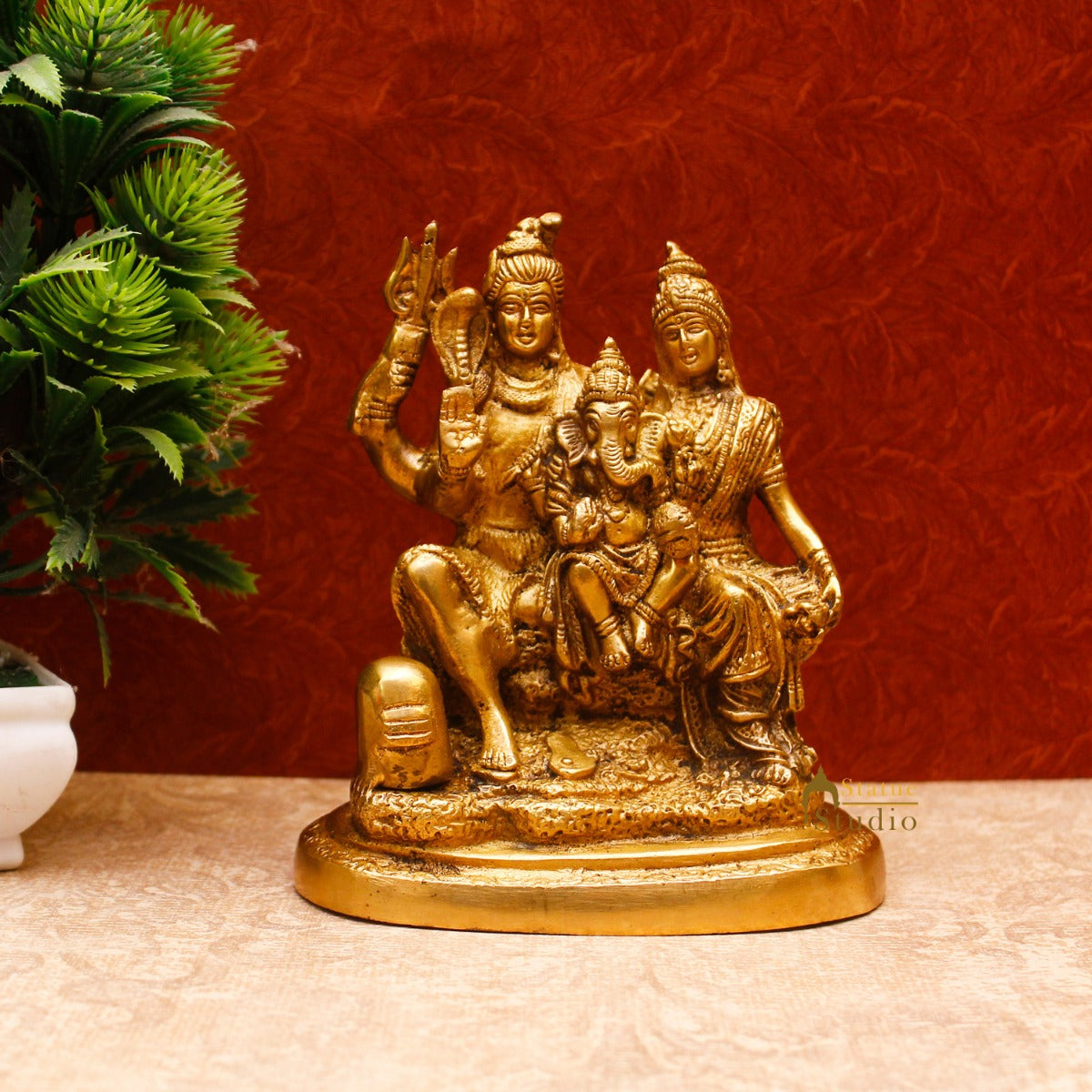 Brass Shiv Parivar Idol For Home Office Temple Décor 6"