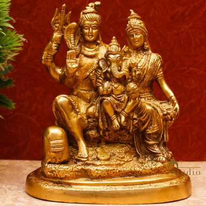 Brass Shiv Parivar Idol For Home Office Temple Décor 6" by vendor-unknown - Hindu Gods (View 2)