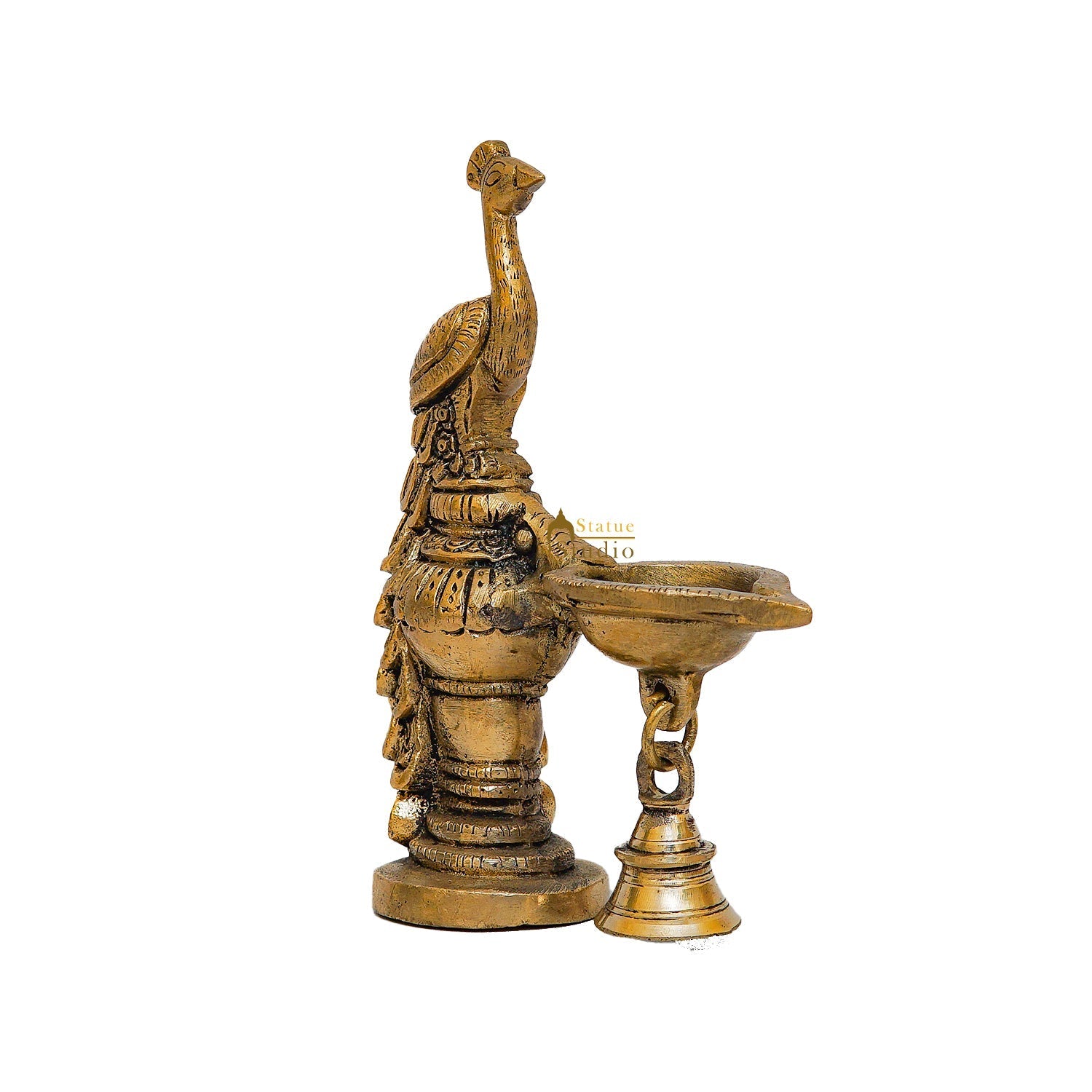 Brass Peacock Oil Lamp Diya Home Office Pooja Temple Diwali Décor Gift 6.5" - Image 5