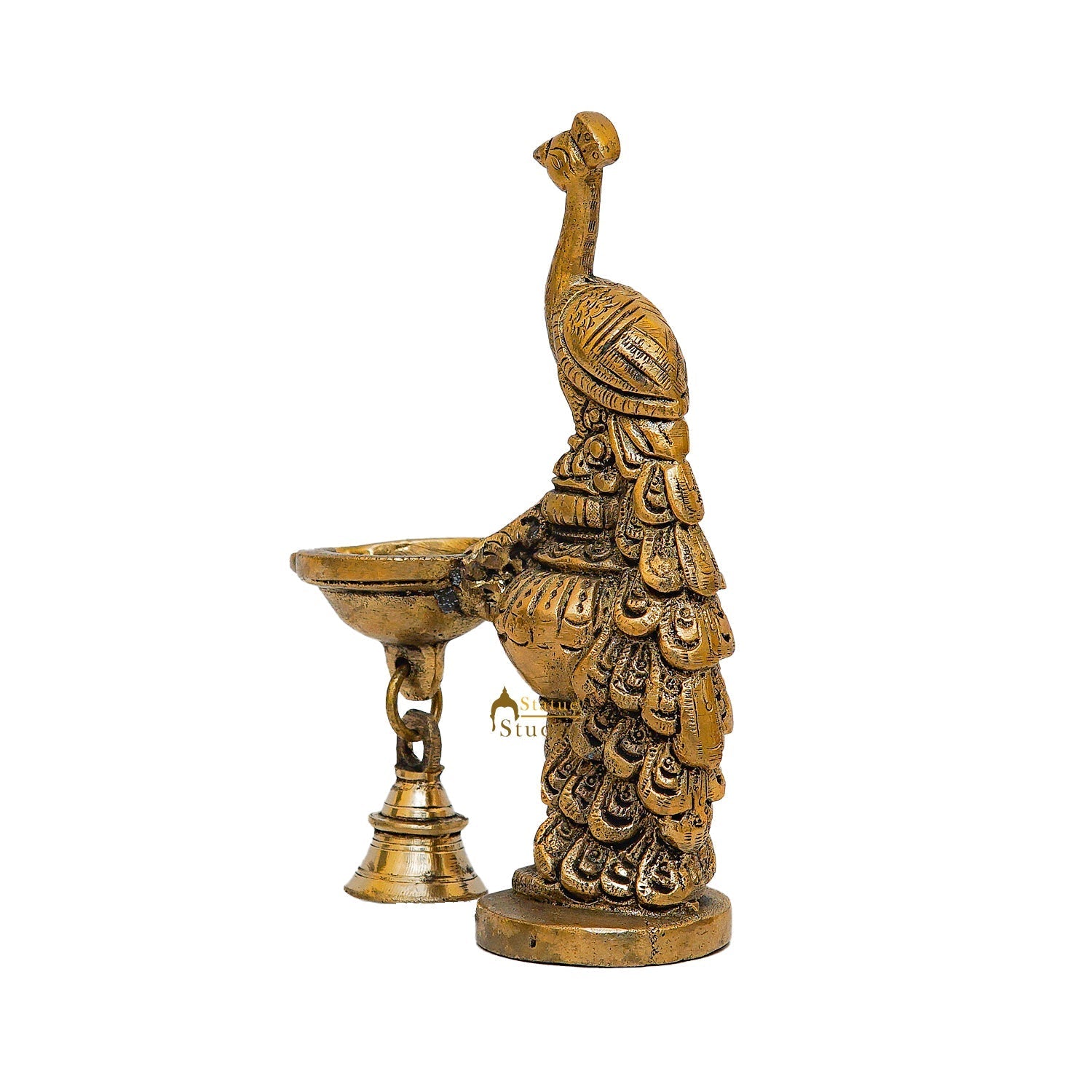 Brass Peacock Oil Lamp Diya Home Office Pooja Temple Diwali Décor Gift 6.5" - Image 6