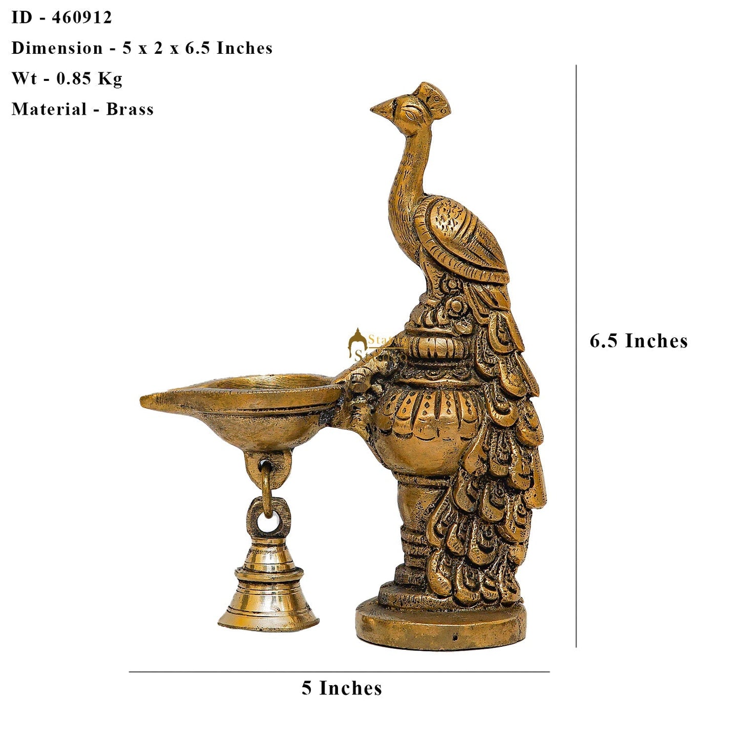 Brass Peacock Oil Lamp Diya Home Office Pooja Temple Diwali Décor Gift 6.5"