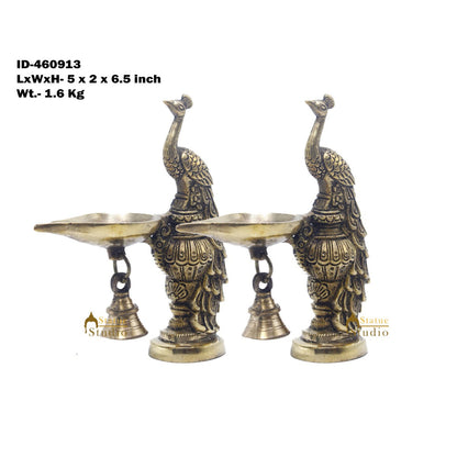 Brass Peacock Oil Lamp Diya Pair Home Office Pooja Temple Diwali Décor Gift 6.5" by vendor-unknown - Spiritual (View 5)