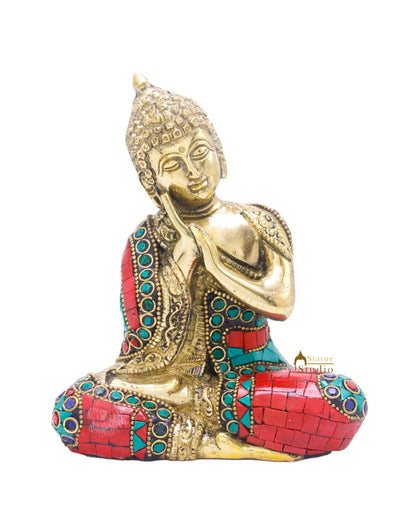 Brass Small Thinking Buddha Statue For Home Décor Diwali Gift 6" by vendor-unknown - Buddha (View 3)