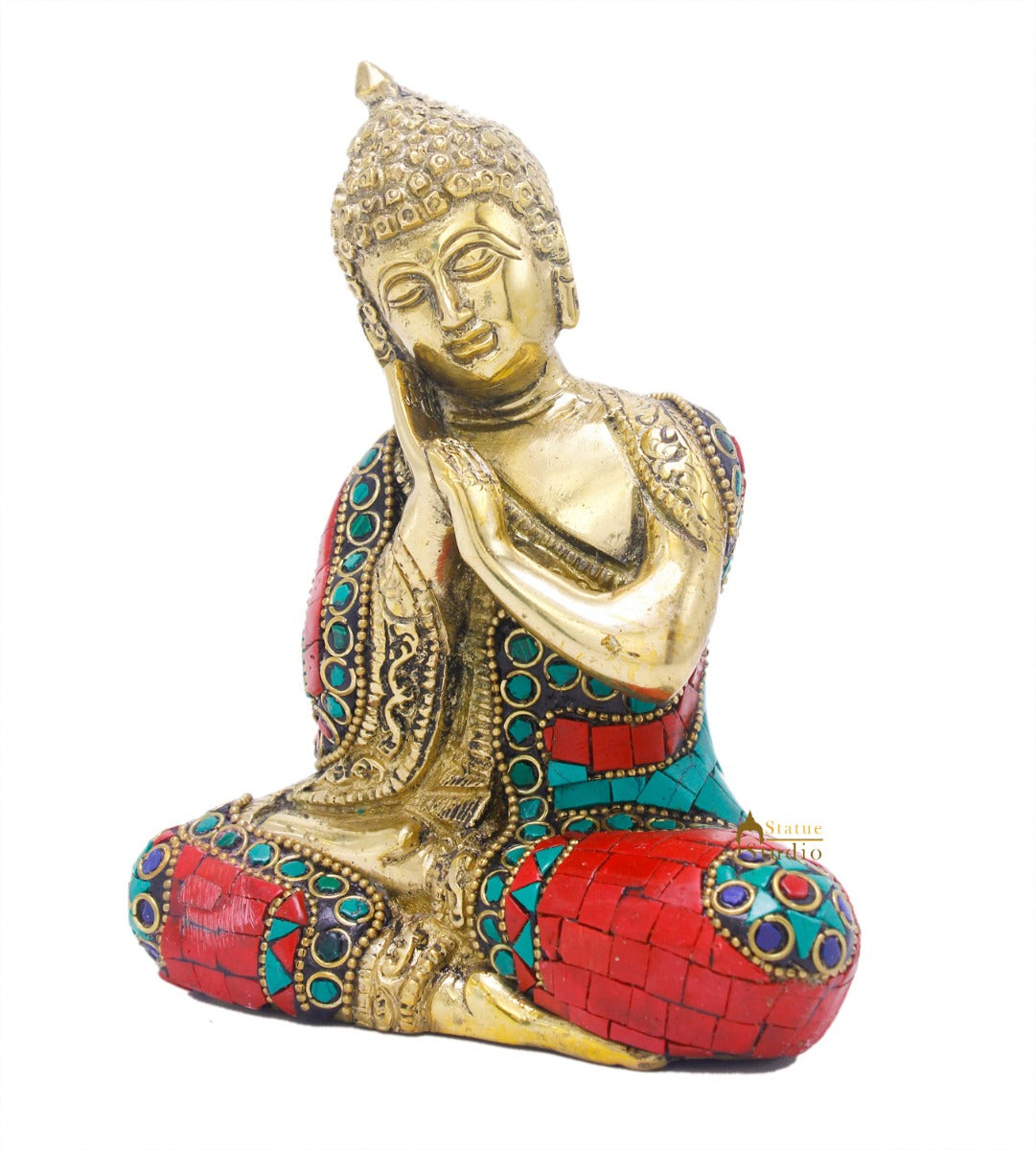 Brass Small Thinking Buddha Statue For Home Décor Diwali Gift 6" - Image 5