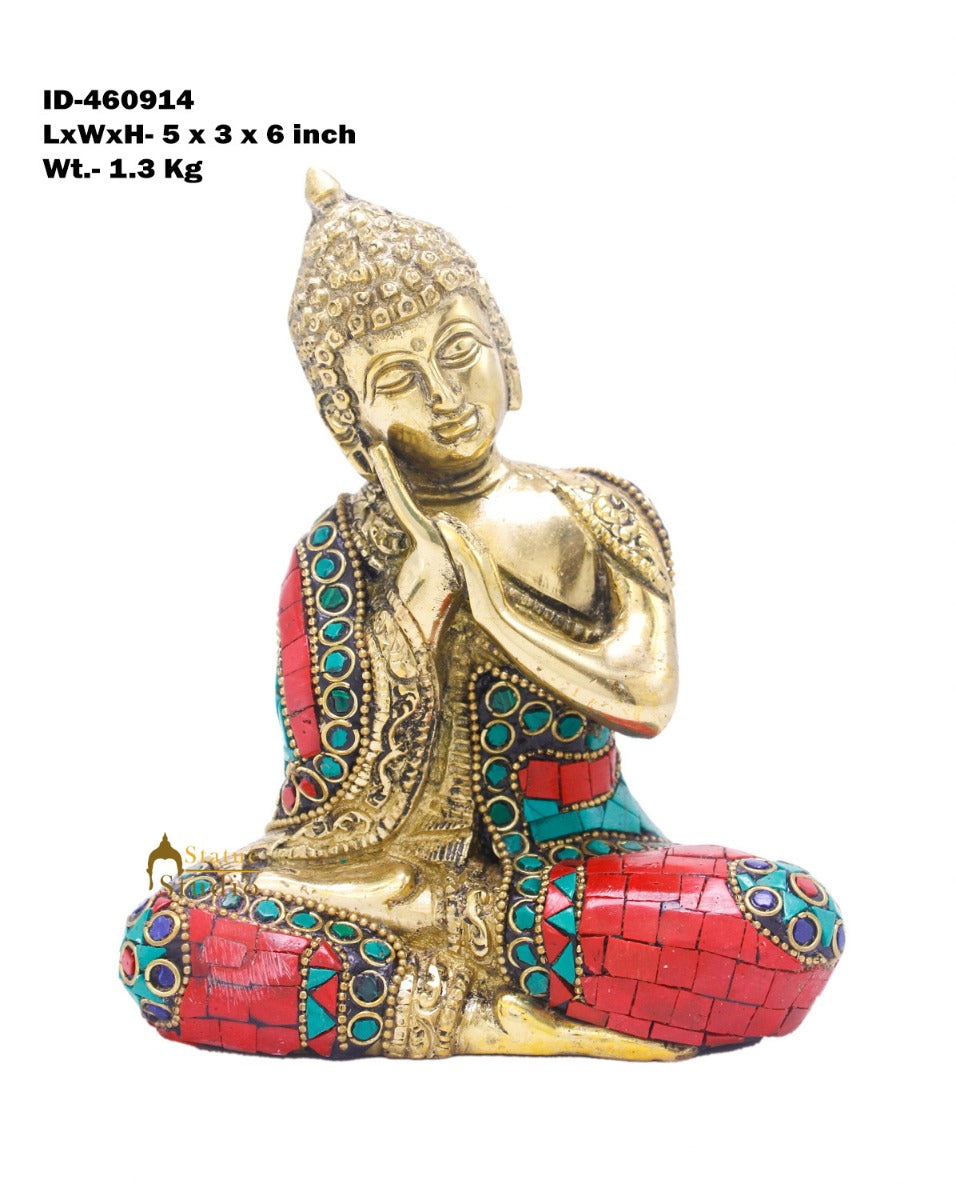 Brass Small Thinking Buddha Statue For Home Décor Diwali Gift 6" - Image 7