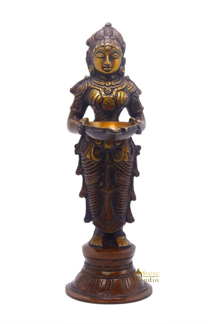 Brass Standing Deep Lady DeepLakshmi Idol For Home Temple Pooja Room Diwali Décor Statue 9" by vendor-unknown - Spiritual (View 3)