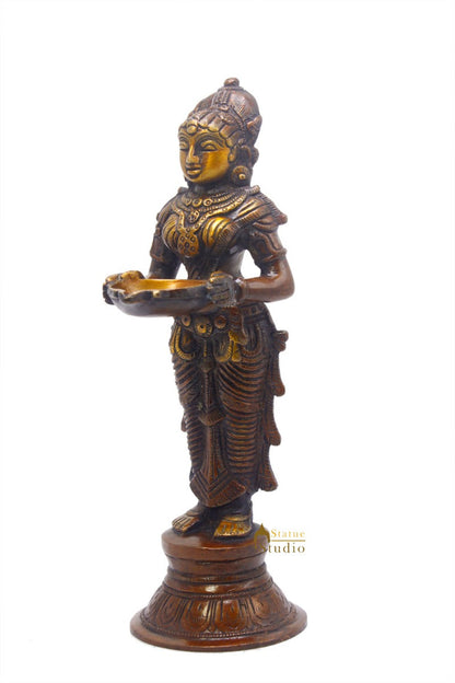 Brass Standing Deep Lady DeepLakshmi Idol For Home Temple Pooja Room Diwali Décor Statue 9" by vendor-unknown - Spiritual (View 4)
