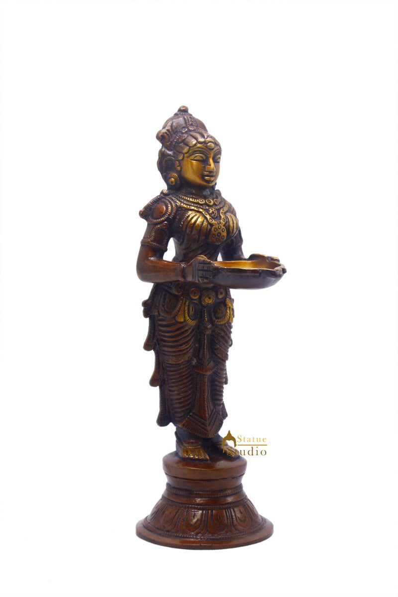 Brass Standing Deep Lady DeepLakshmi Idol For Home Temple Pooja Room Diwali Décor Statue 9" - Image 5