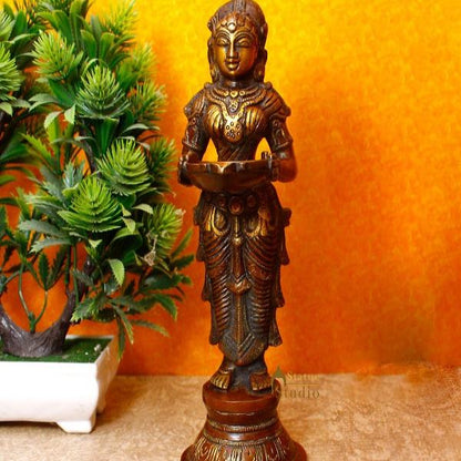 Brass Standing Deep Lady DeepLakshmi Idol For Home Temple Pooja Room Diwali Décor Statue 9" by vendor-unknown - Spiritual (View 2)