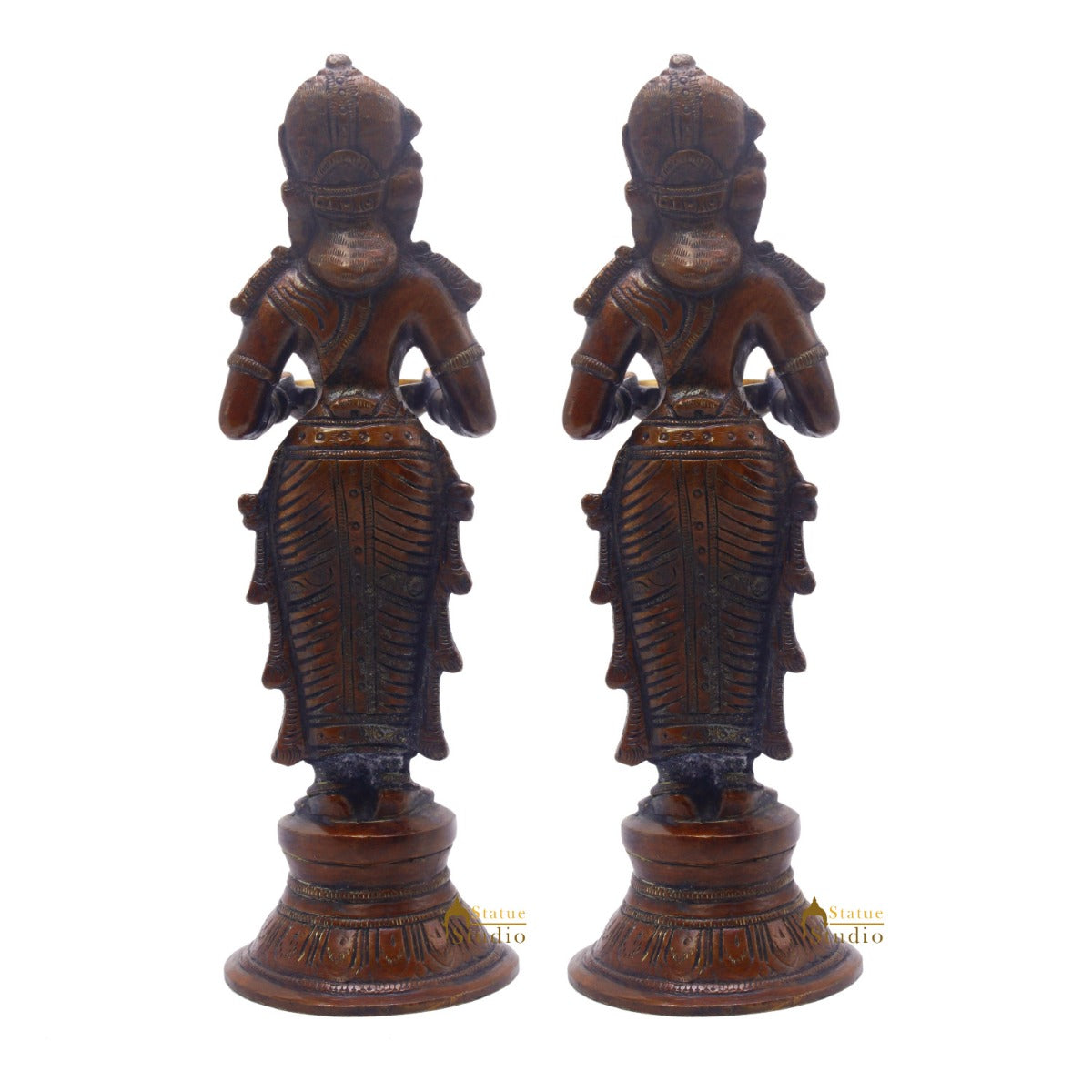 Brass Standing Deep Lady DeepLakshmi Idol Pair For Home Temple Pooja Room Diwali Décor Statue 9" - Image 4
