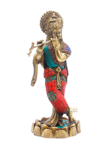 Brass Krishna Idol For Home Temple Religious Décor Lucky Gift Statue 10" by vendor-unknown - Hindu Gods (View 5)