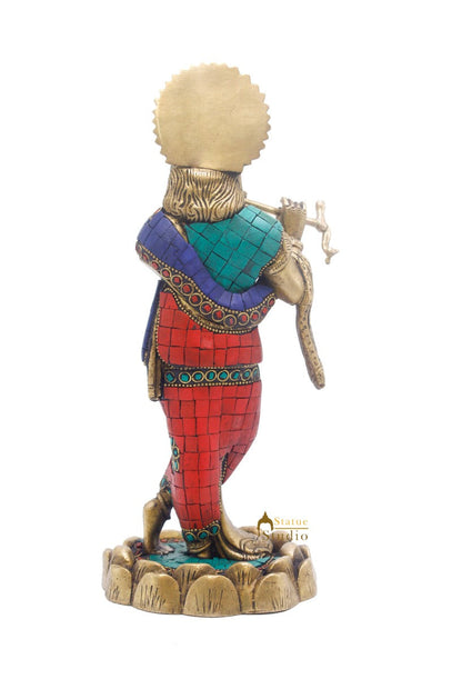 Brass Krishna Idol For Home Temple Religious Décor Lucky Gift Statue 10" by vendor-unknown - Hindu Gods (View 6)