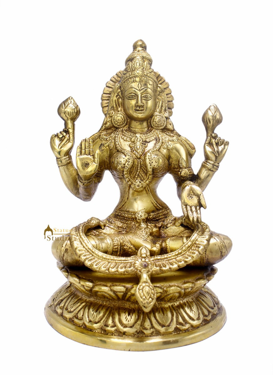 Brass Lakshmi Idol Laxmi Statue For Religious Home Office Décor Lucky Gift 9"