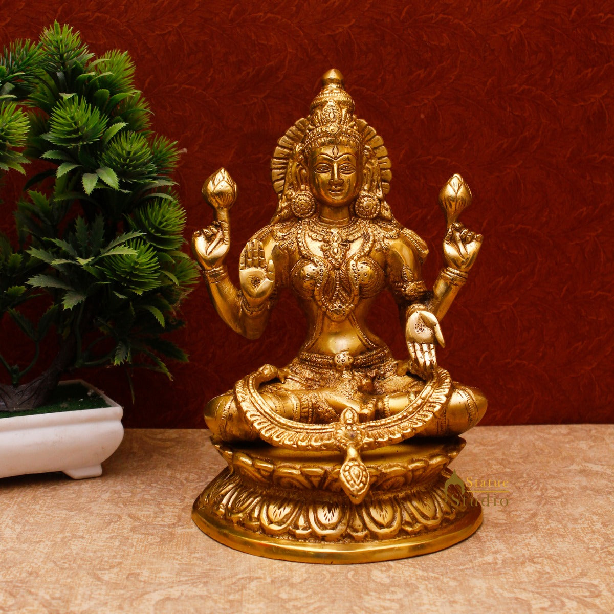 Brass Lakshmi Idol Laxmi Statue For Religious Home Office Décor Lucky Gift 9" - Eco-friendly - Sama Homes